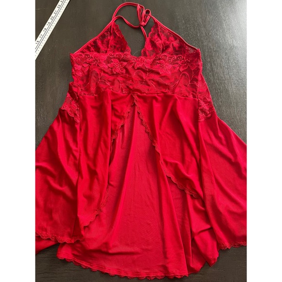 Avidlove Other - Avidlove Red Lace Halter Babydoll Chemise Lingerie XXL Sexy Sheer Split Back